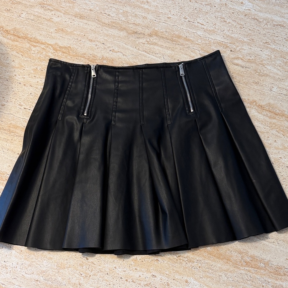 Zara Black Leather Skater Skirt
